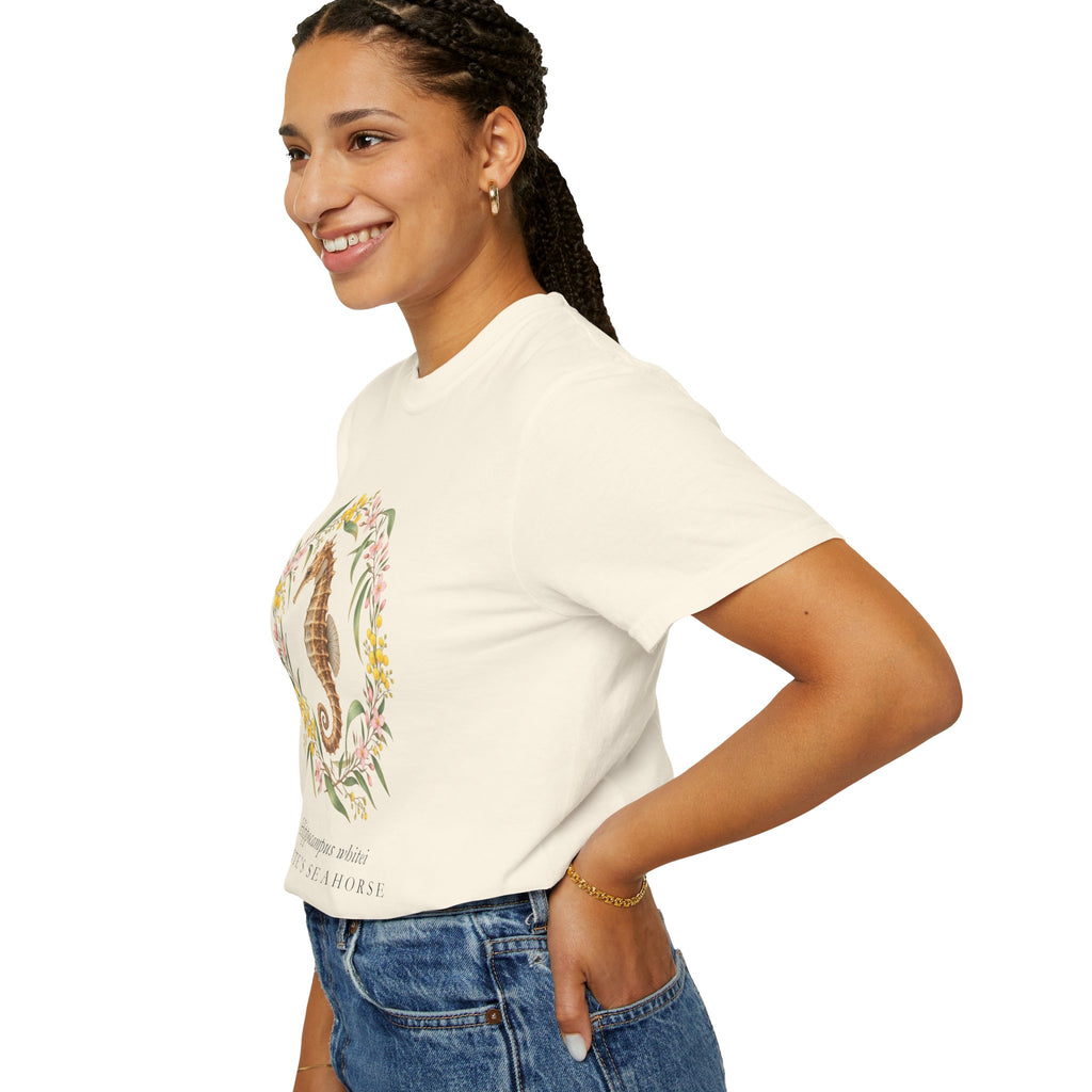 White's Seahorse T-Shirt, Wattle and Native Flower Wreath Tee