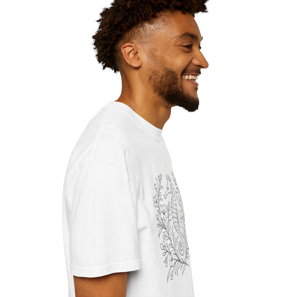 Fine Line Seahorse T-Shirt, Minimalist Botanical Seahorse Tee