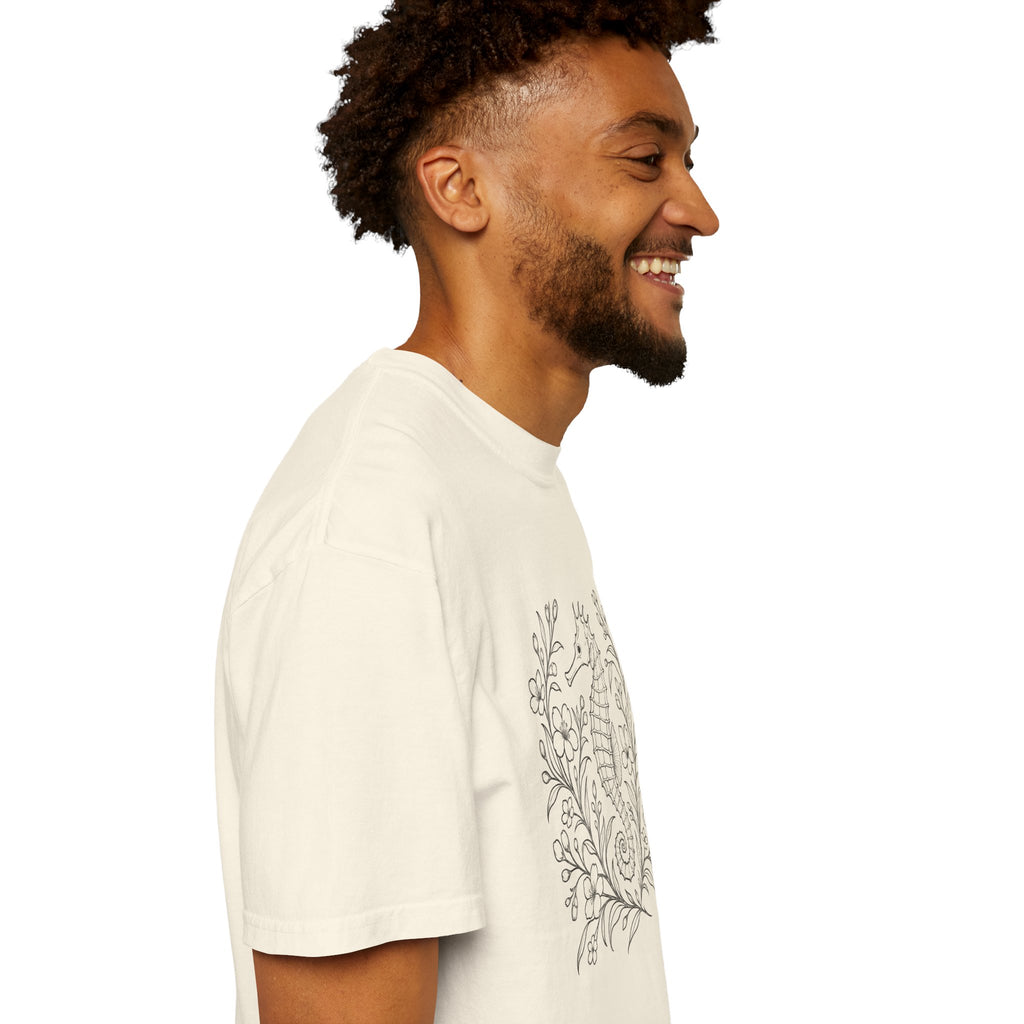 Fine Line Seahorse T-Shirt, Minimalist Botanical Seahorse Tee