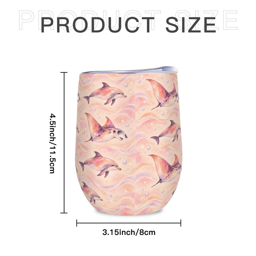 Size diagram of the dolphin and ray tumbler showing its height and width
