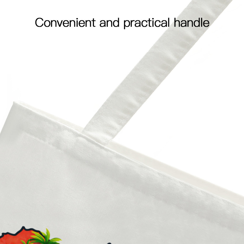 Close-up of the Magnetic Island map tote bag's handle and stitching