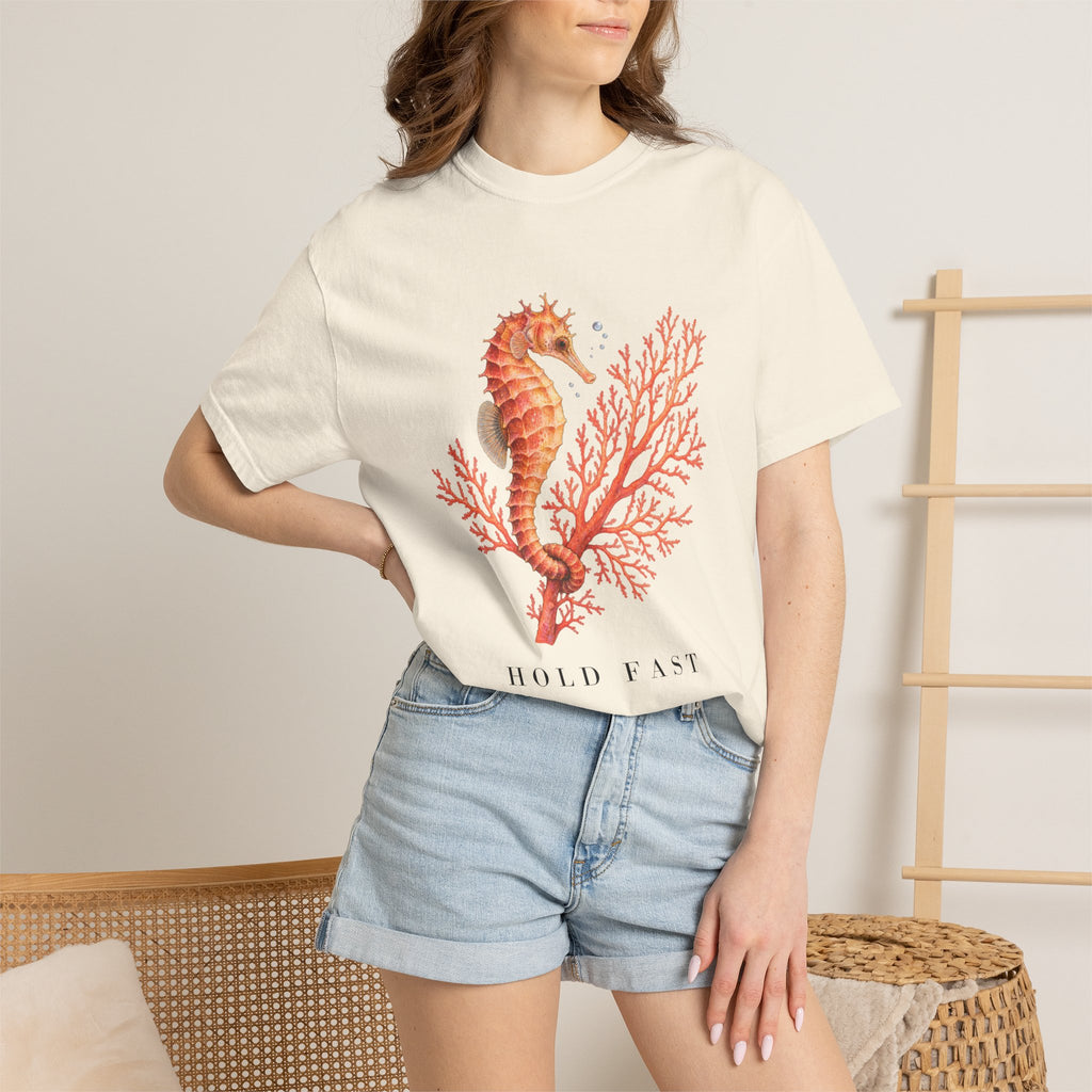 Hold Fast Seahorse T-Shirt, Coral Seahorse Tee