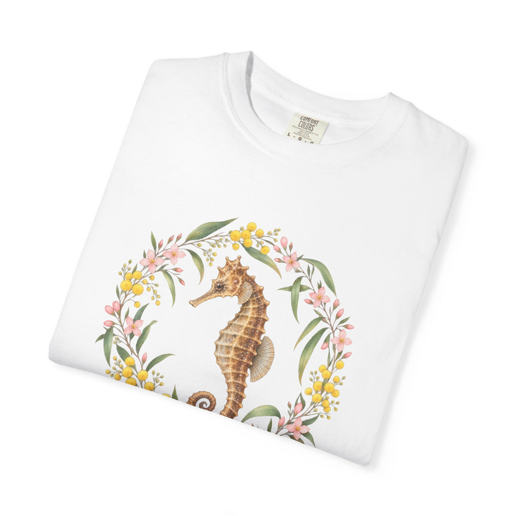White's Seahorse T-Shirt, Wattle and Native Flower Wreath Tee