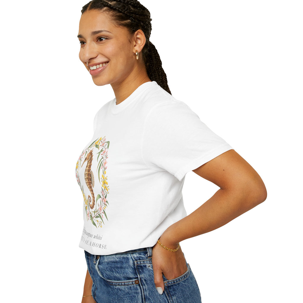 White's Seahorse T-Shirt, Wattle and Native Flower Wreath Tee
