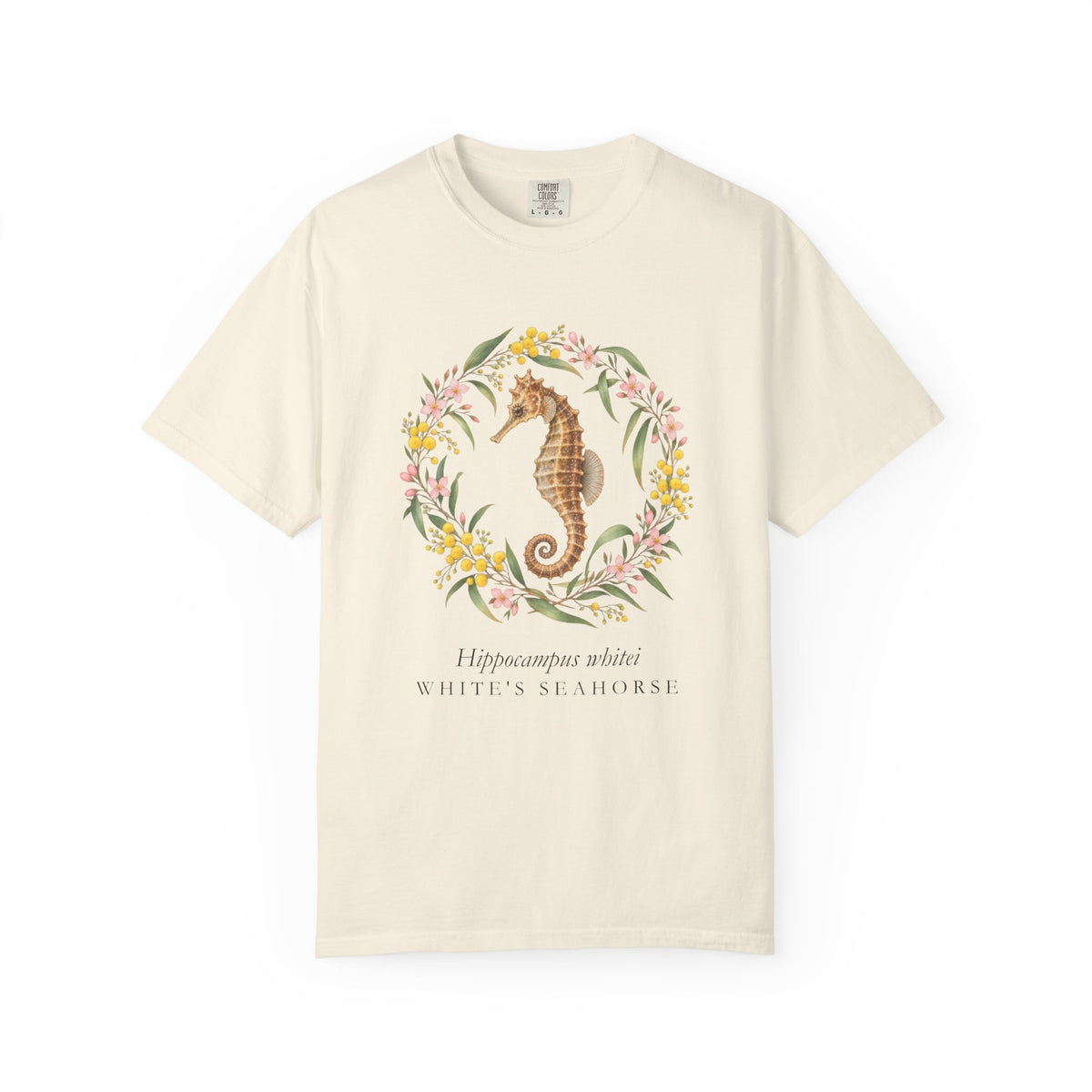 White's Seahorse T-Shirt, Wattle and Native Flower Wreath Tee