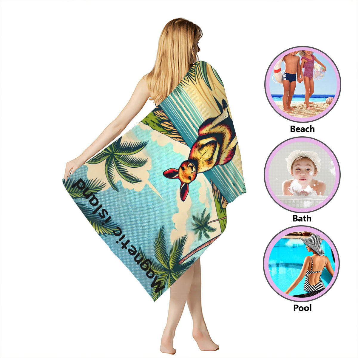 Kangaroo beach towel wrapped around the body, for beach, bath or pool