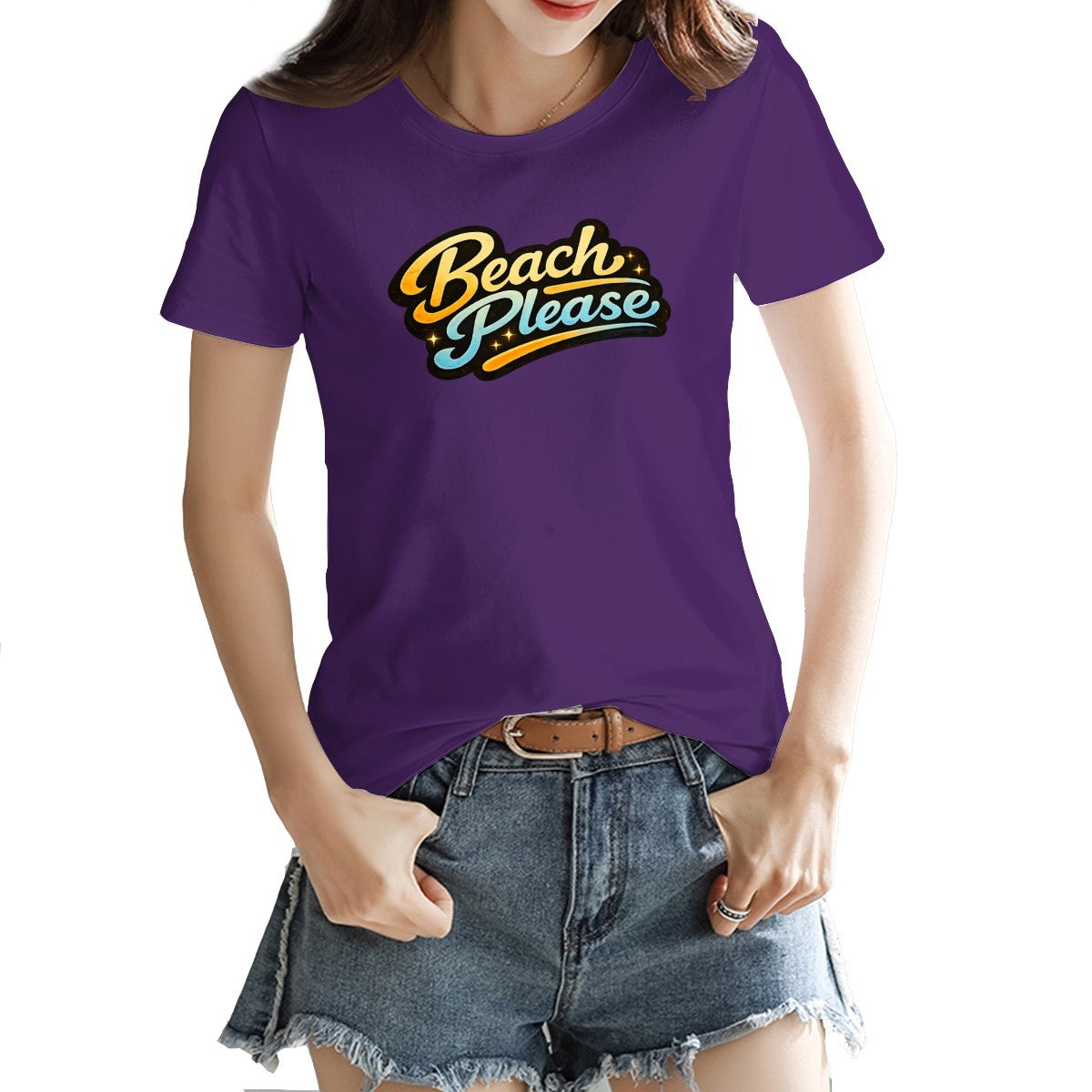 Retro Beach Please slogan print on a women's t-shirt