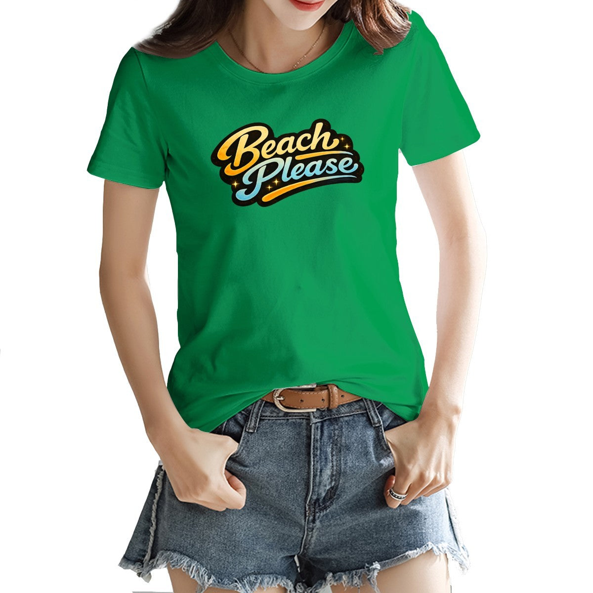 Retro Beach Please slogan print on a women's t-shirt