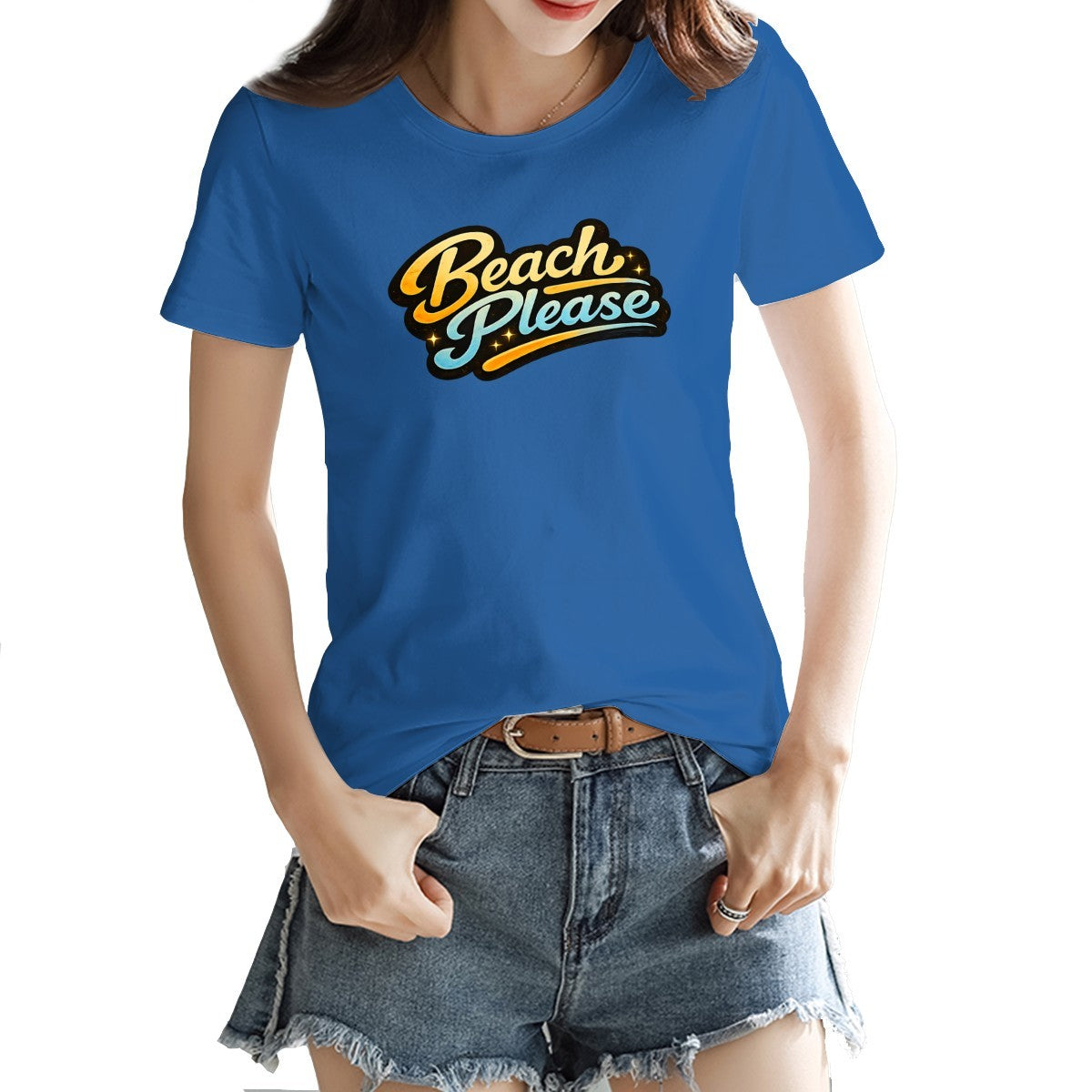 Retro Beach Please slogan print on a women's t-shirt
