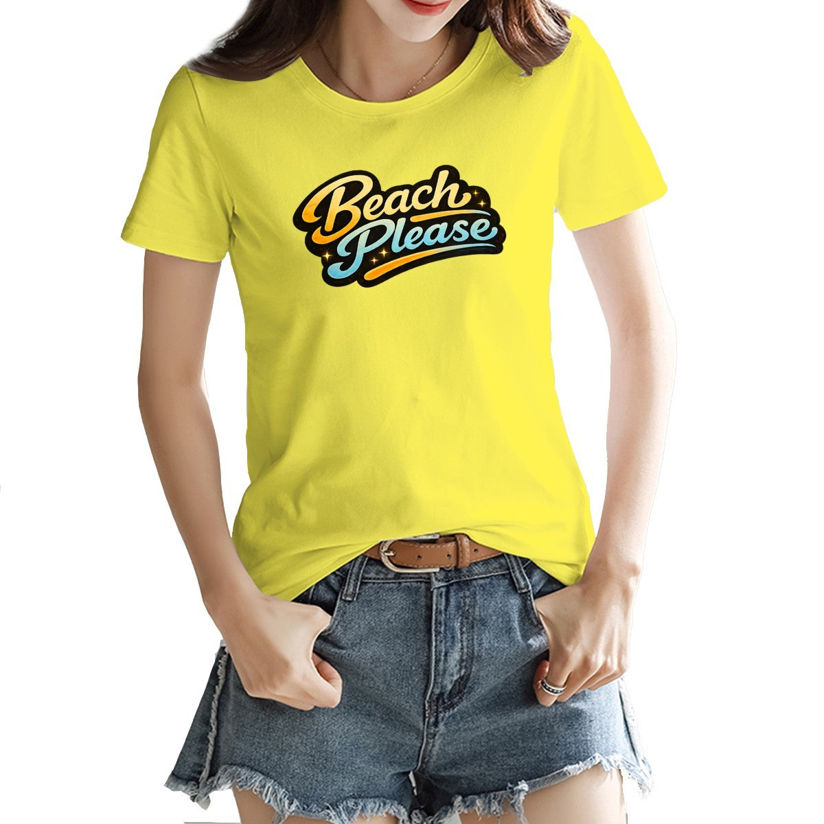 Retro Beach Please slogan print on a women's t-shirt