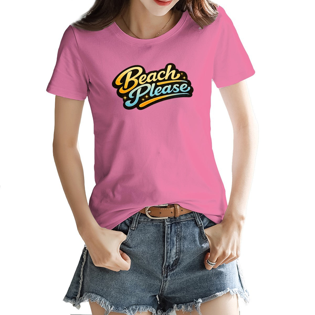 Retro Beach Please slogan print on a women's t-shirt