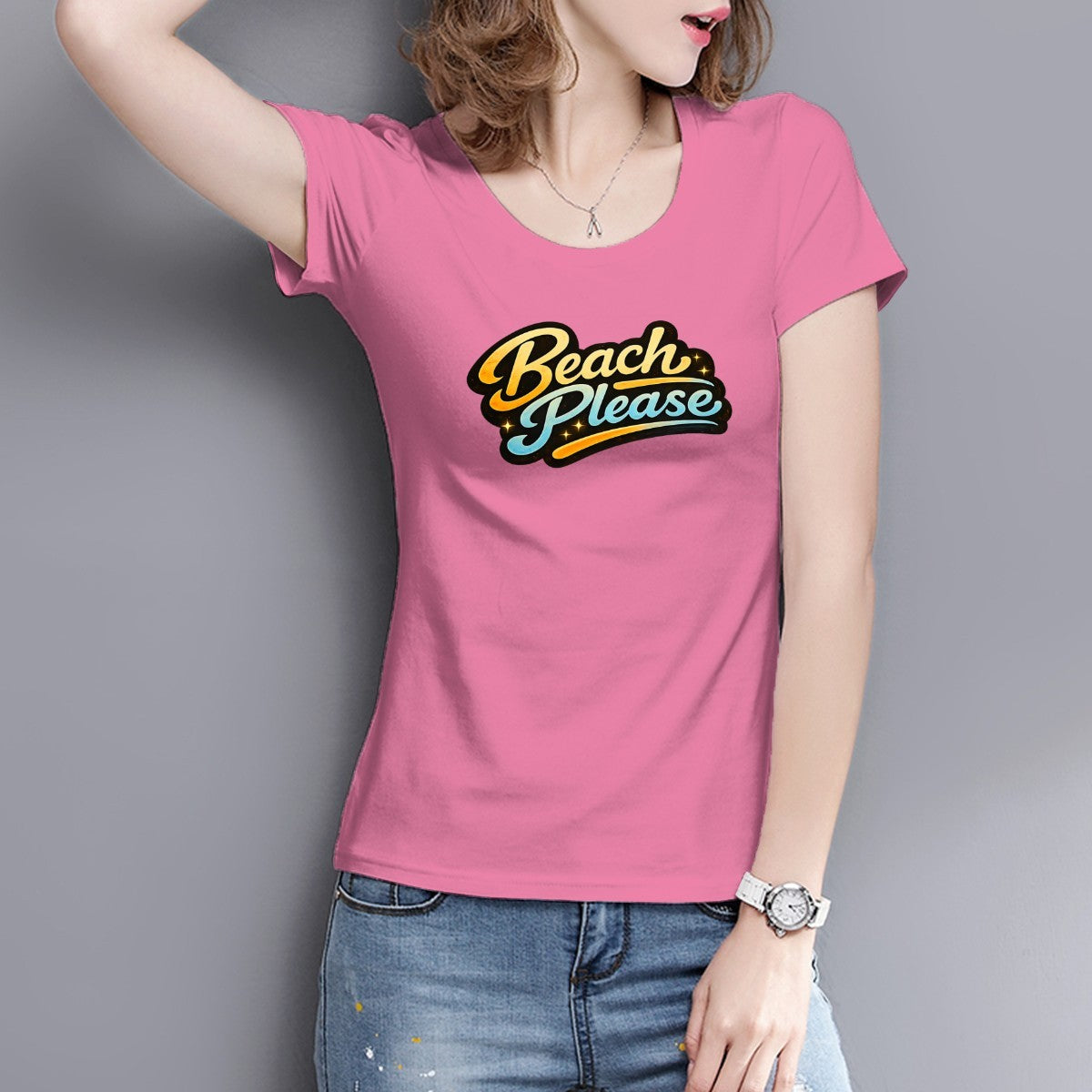 Retro Beach Please slogan print on a women's t-shirt