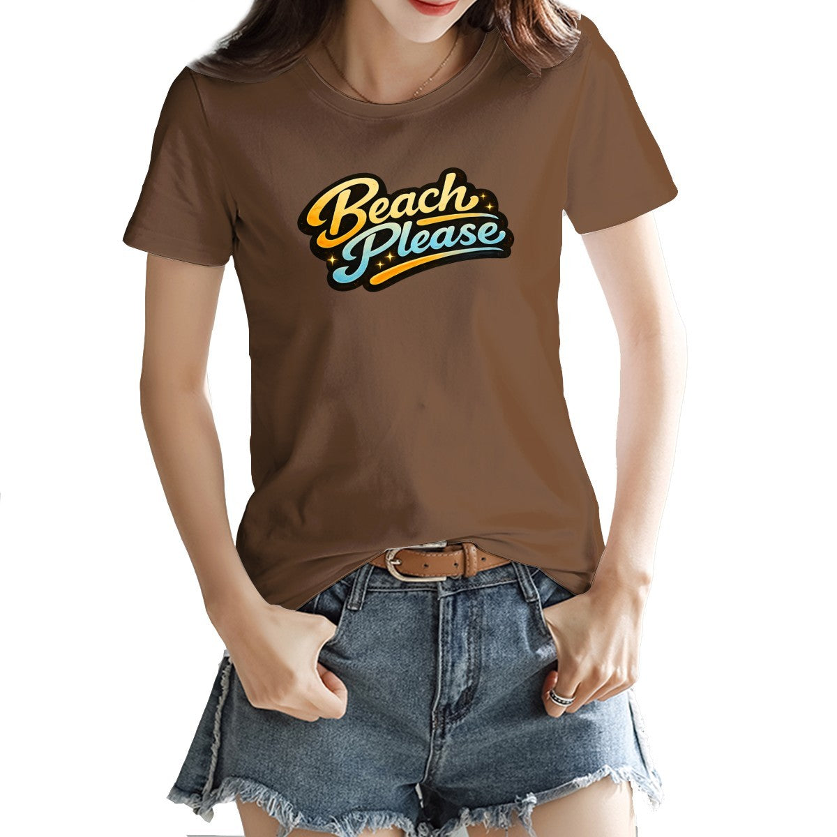 Retro Beach Please slogan print on a women's t-shirt