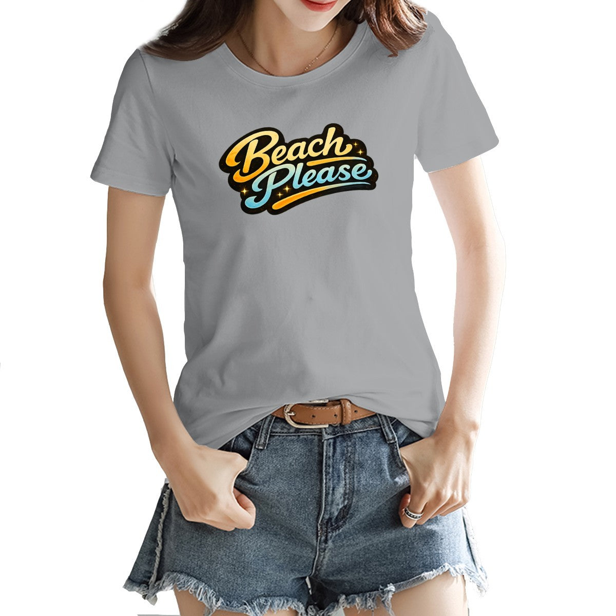 Retro Beach Please slogan print on a women's t-shirt