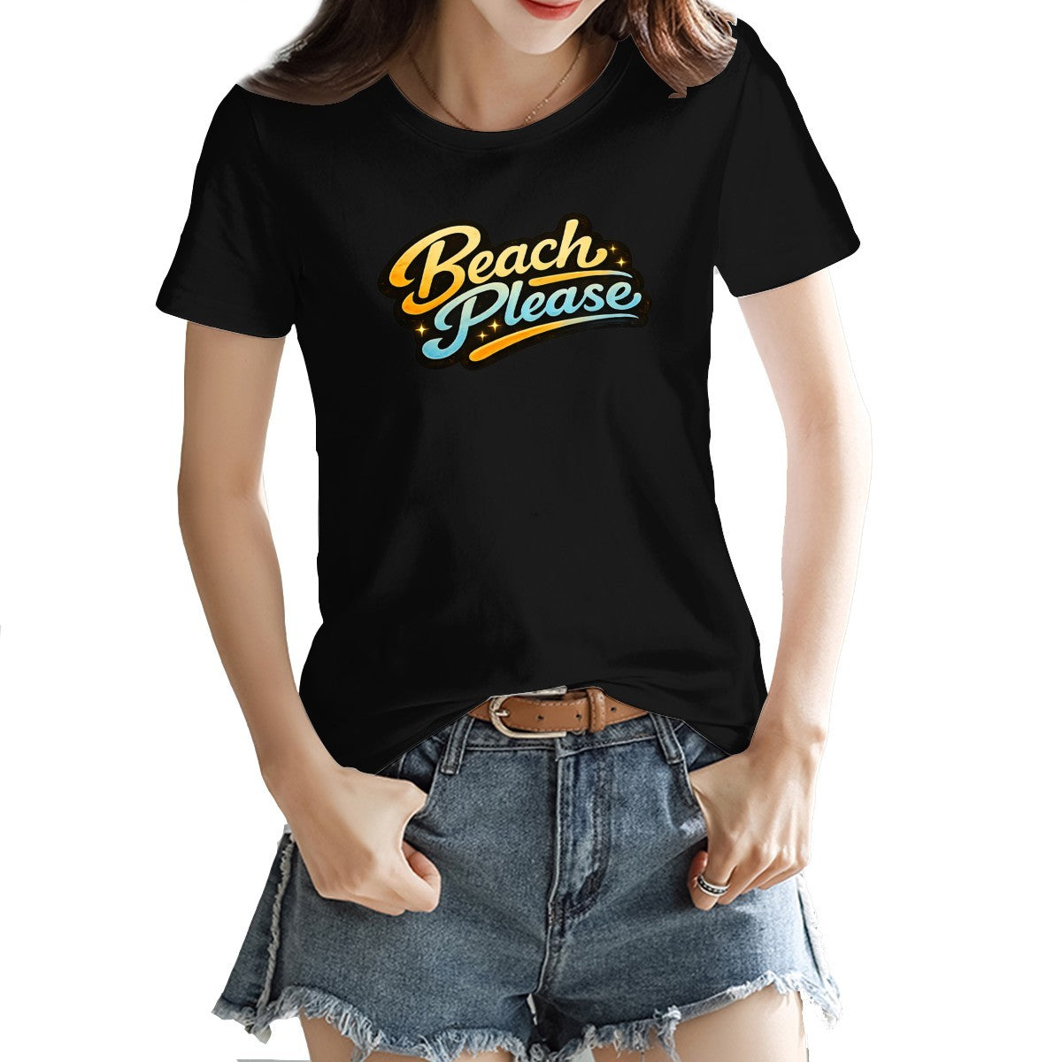 Retro Beach Please slogan print on a women's t-shirt