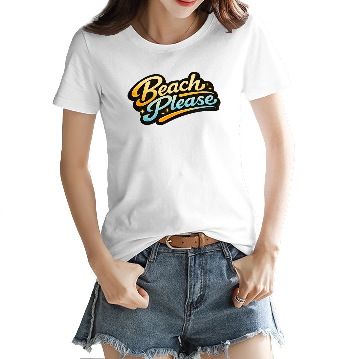 Retro Beach Please slogan print on a women's t-shirt
