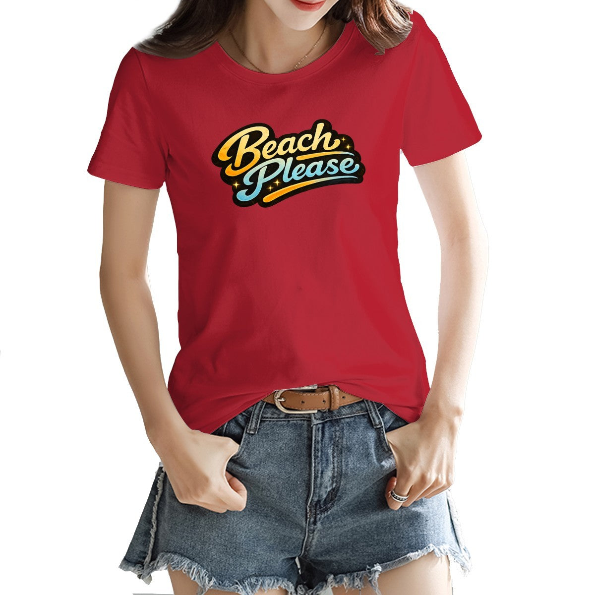Retro Beach Please slogan print on a women's t-shirt