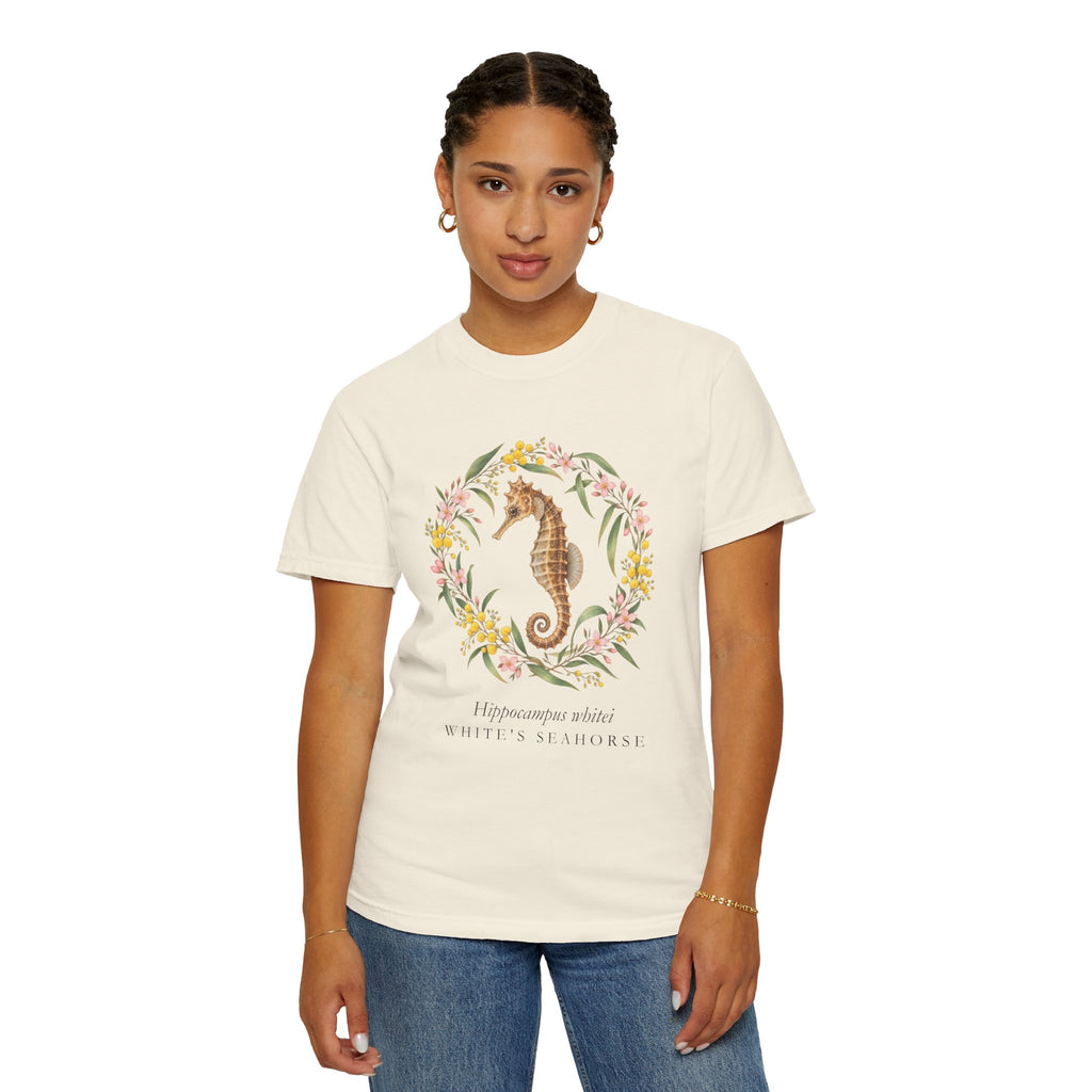 White's Seahorse T-Shirt, Wattle and Native Flower Wreath Tee