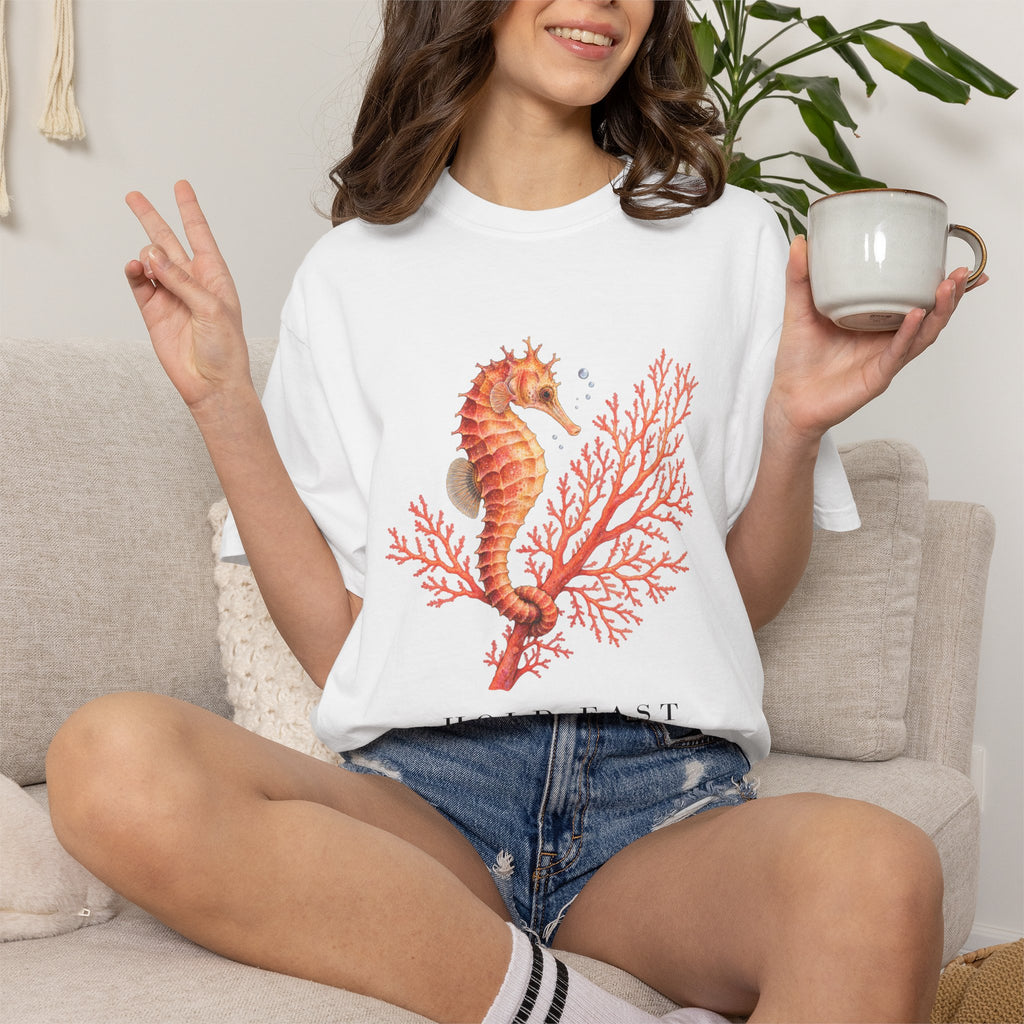 Hold Fast Seahorse T-Shirt, Coral Seahorse Tee