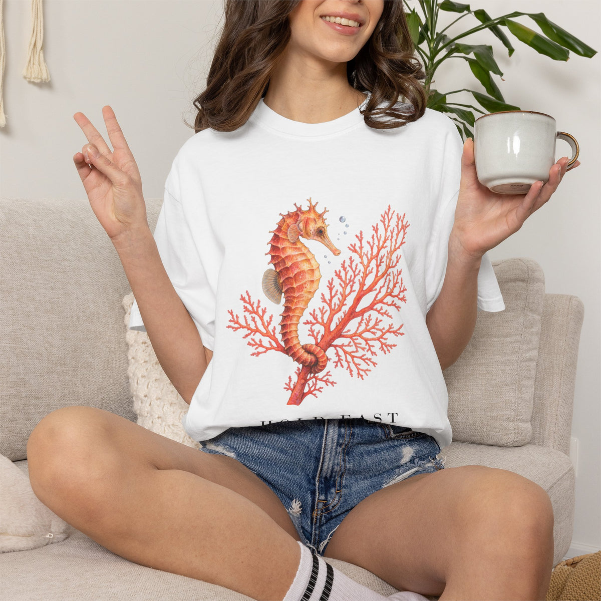 Hold Fast Seahorse T-Shirt, Coral Seahorse Tee