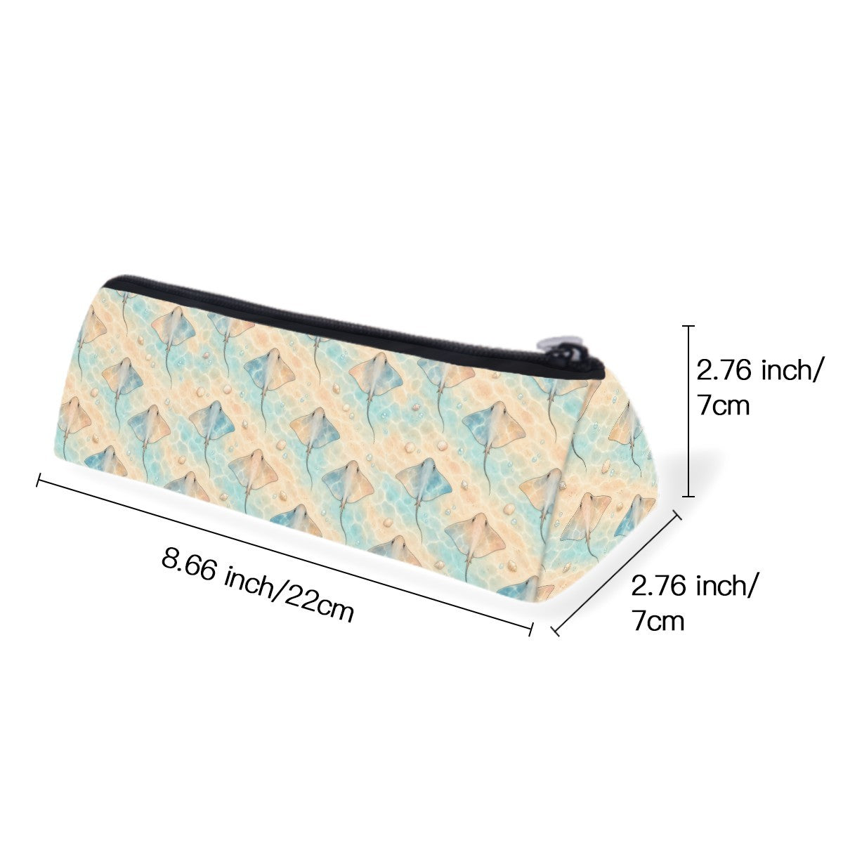 Size diagram of the slim zip pencil case, about 22 cm long and 7 cm wide
