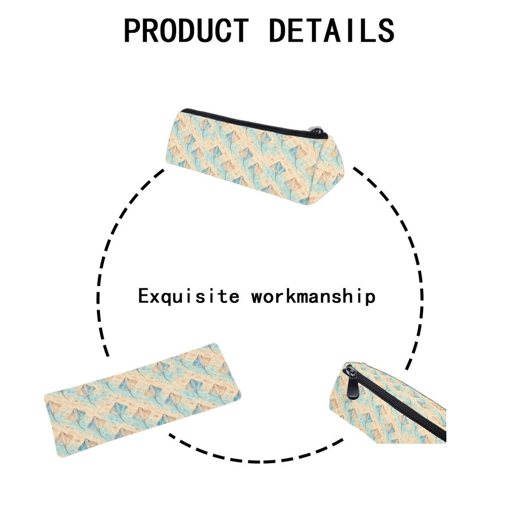 Product details diagram of the pencil case showing the zip and stitching