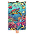 Snorkelling turtle beach towel held up, full print shown