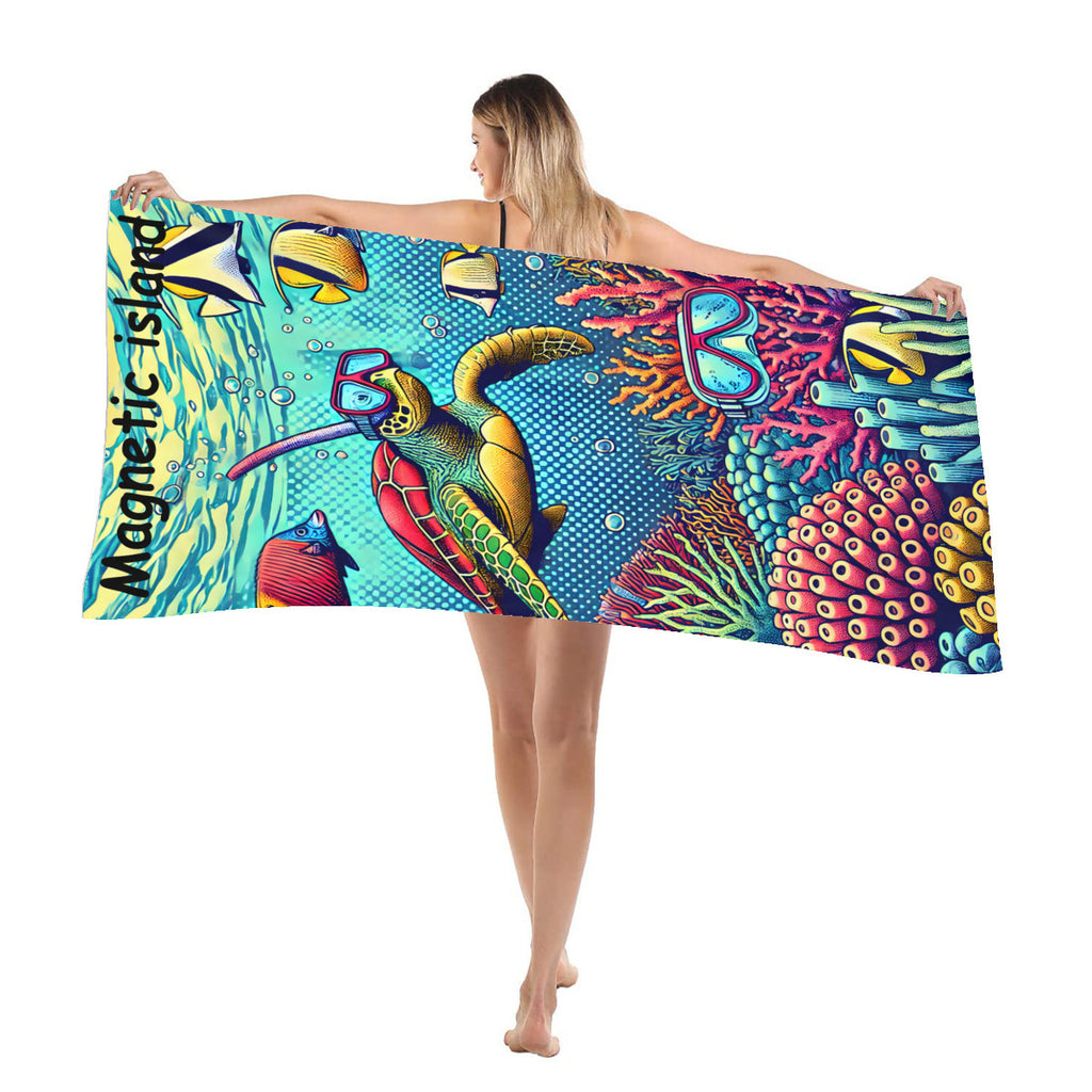 Snorkelling turtle beach towel draped over the shoulder at the beach