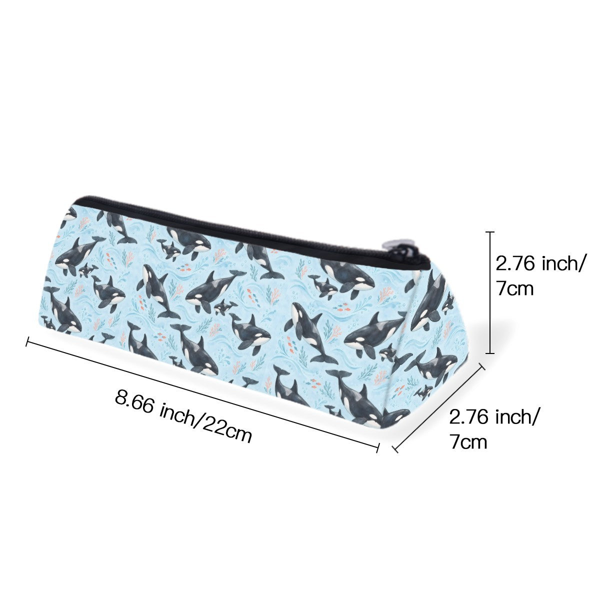Size diagram of the slim zip pencil case, about 22 cm long and 7 cm wide