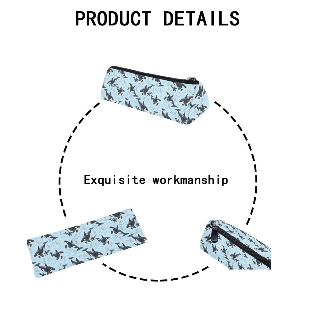 Product details diagram of the pencil case showing the zip and stitching