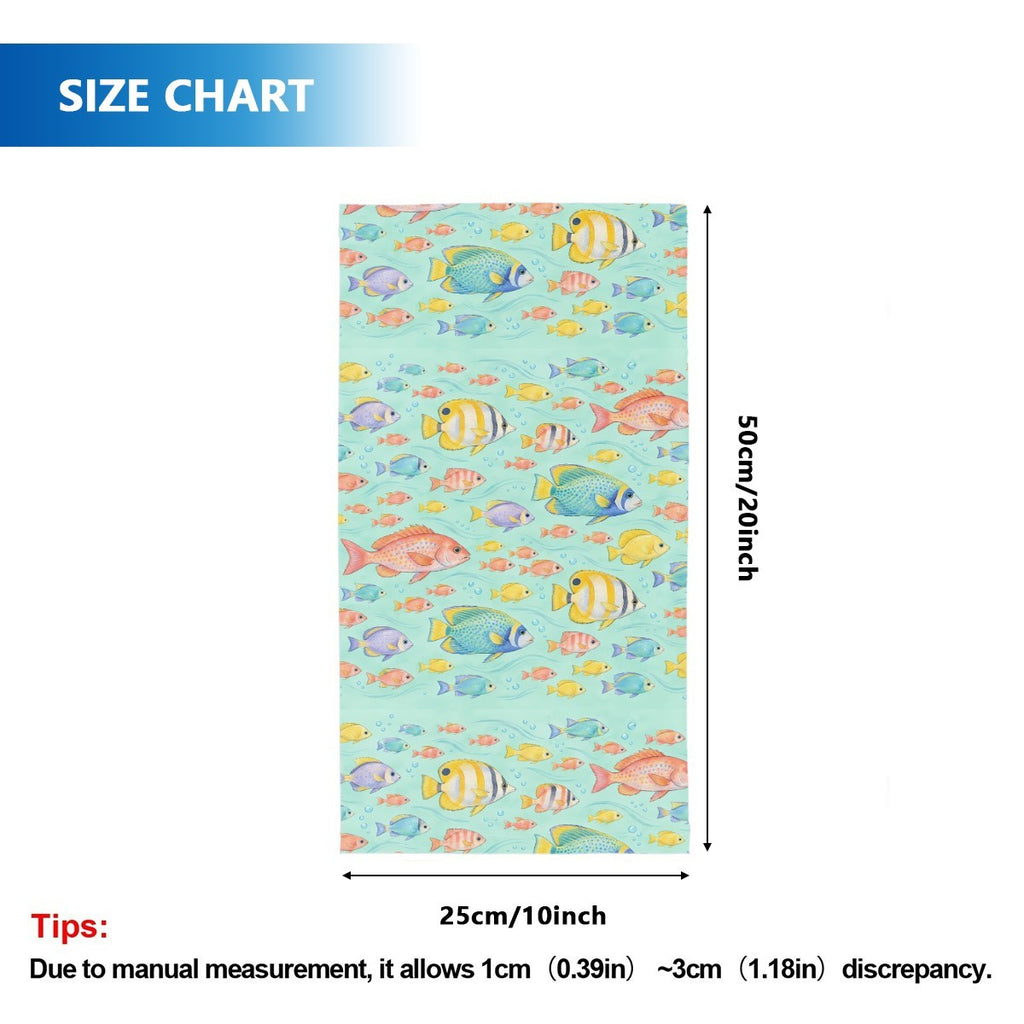 Size chart for the neck gaiter, a tube about 50 cm long and 25 cm wide when flat
