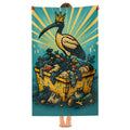 Crowned ibis beach towel held up, full print shown