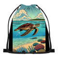 Turtle cove design on a drawstring bag, front view.