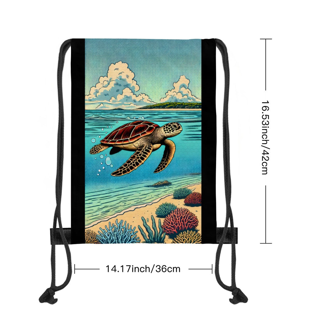 Size chart for the Turtle Cove drawstring bag, 36cm wide by 42cm tall, one size.