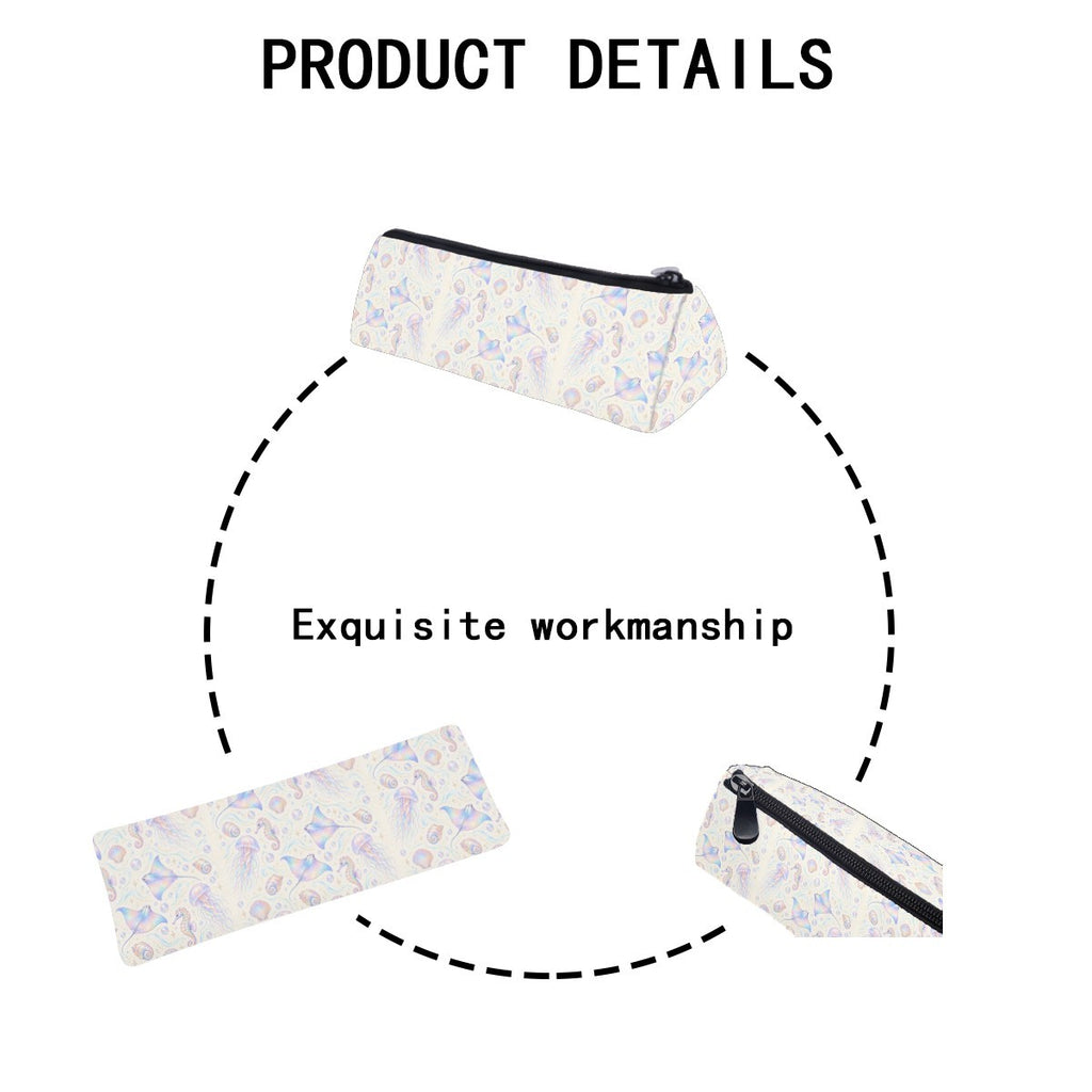 Product details diagram of the pencil case showing the zip and stitching