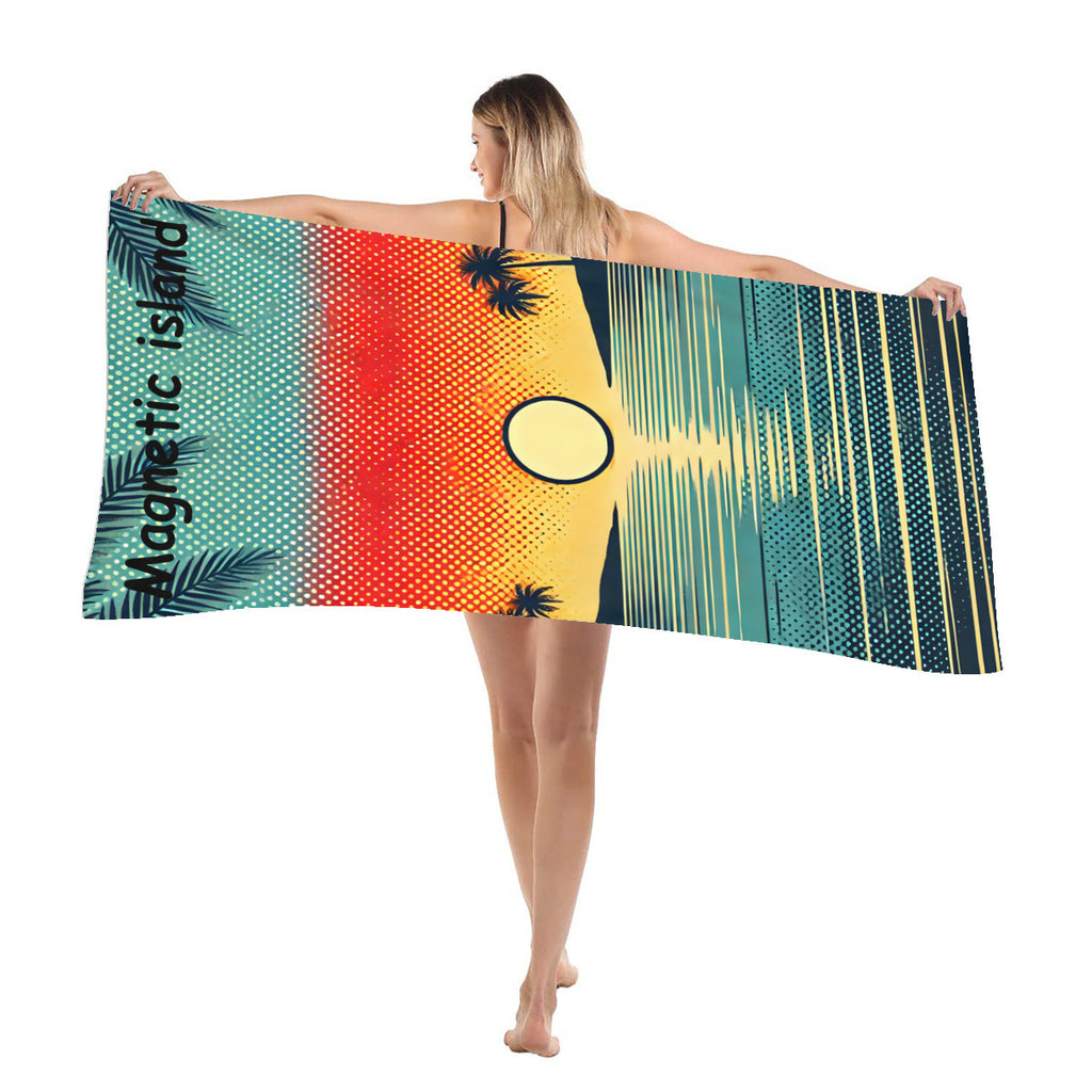 Sunset beach towel draped over the shoulder at the beach