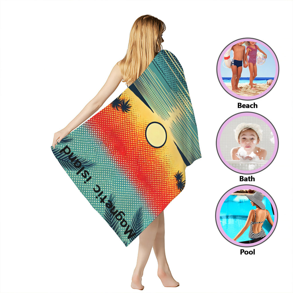 Sunset beach towel wrapped around the body, for beach, bath or pool