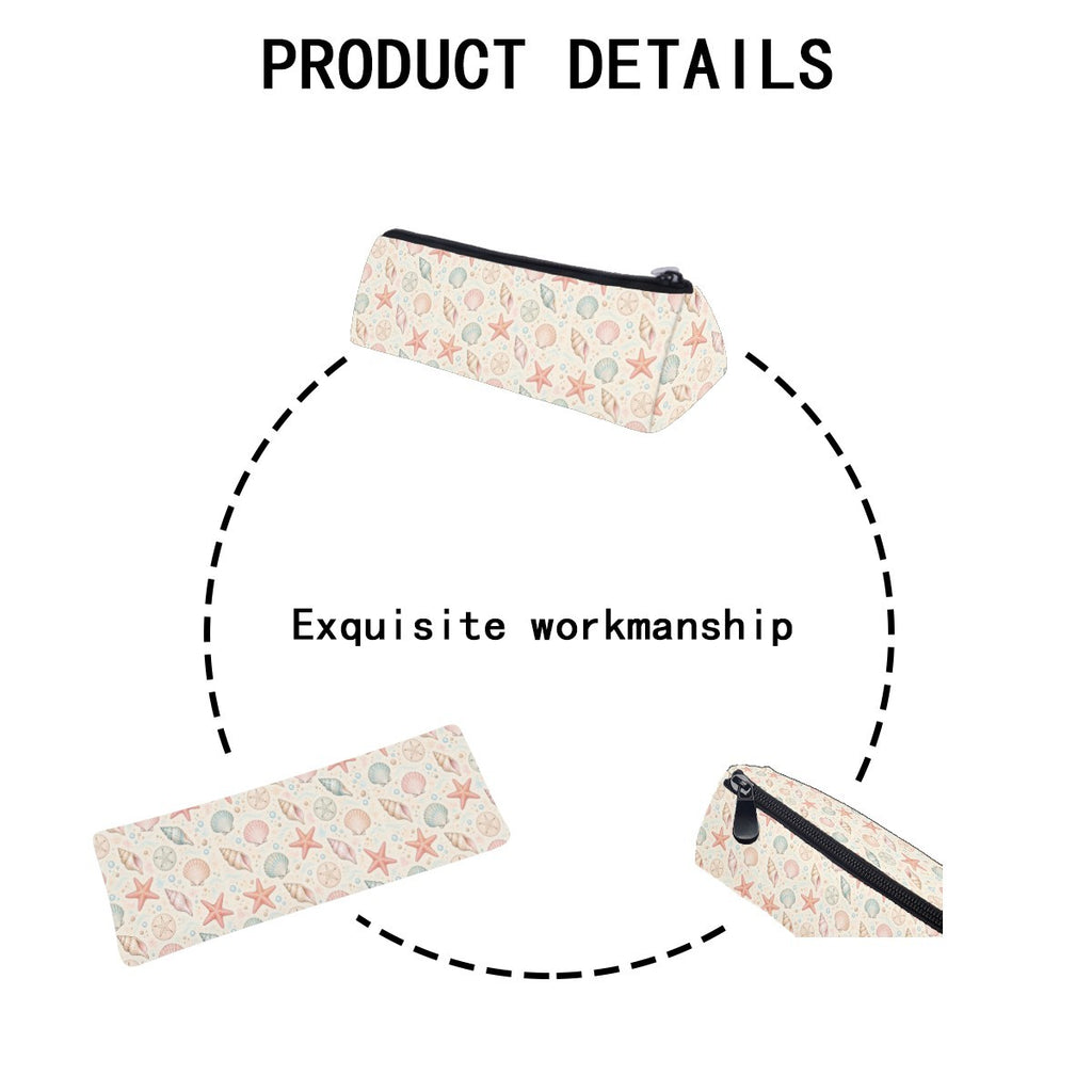 Product details diagram of the pencil case showing the zip and stitching