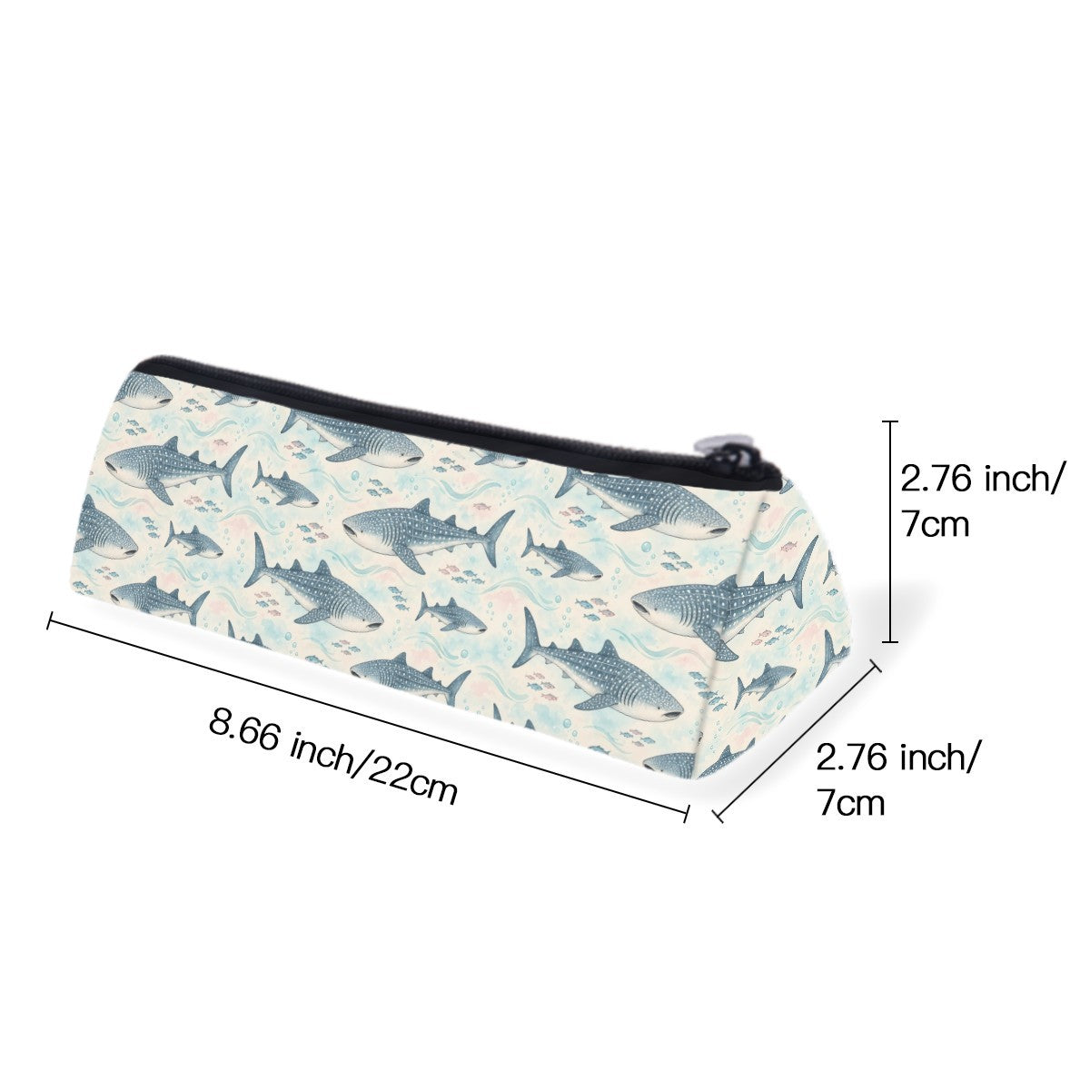 Size diagram of the slim zip pencil case, about 22 cm long and 7 cm wide