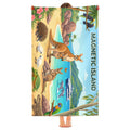 Magnetic Island wildlife scene beach towel held up, full print shown