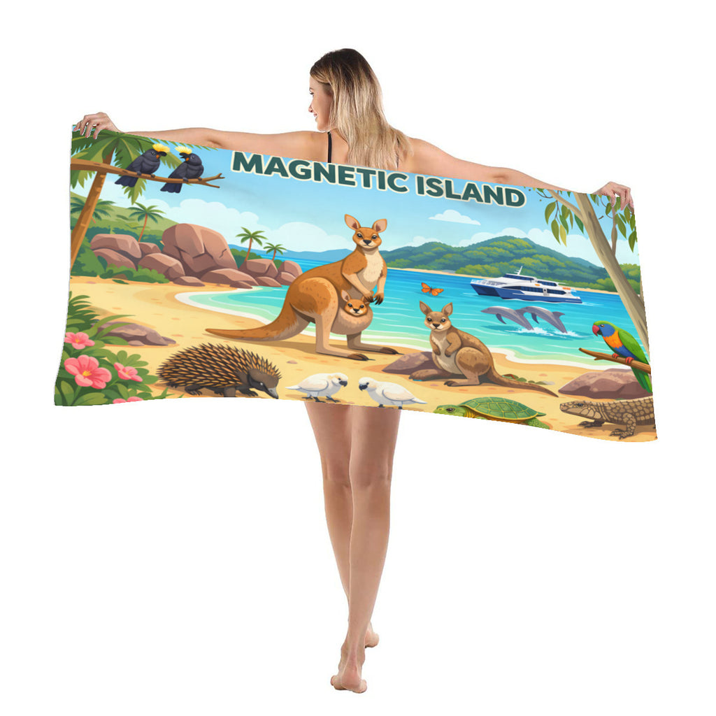 Magnetic Island wildlife scene beach towel draped over the shoulder at the beach