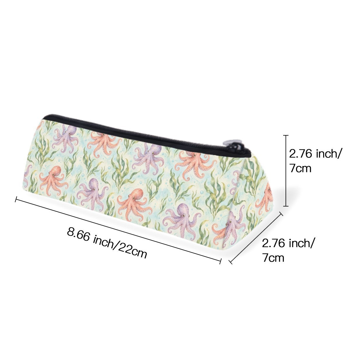 Size diagram of the slim zip pencil case, about 22 cm long and 7 cm wide