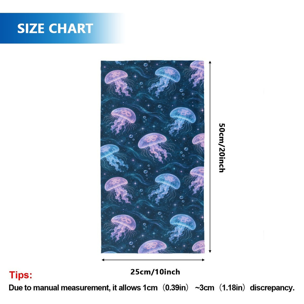 Size chart for the neck gaiter, a tube about 50 cm long and 25 cm wide when flat
