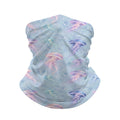 Neck gaiter and diving headband with pastel pink, teal and lilac jellyfish on a muted blue grey background