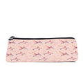 Slim zip pencil case printed with pink, peach and purple watercolour dolphins and rays