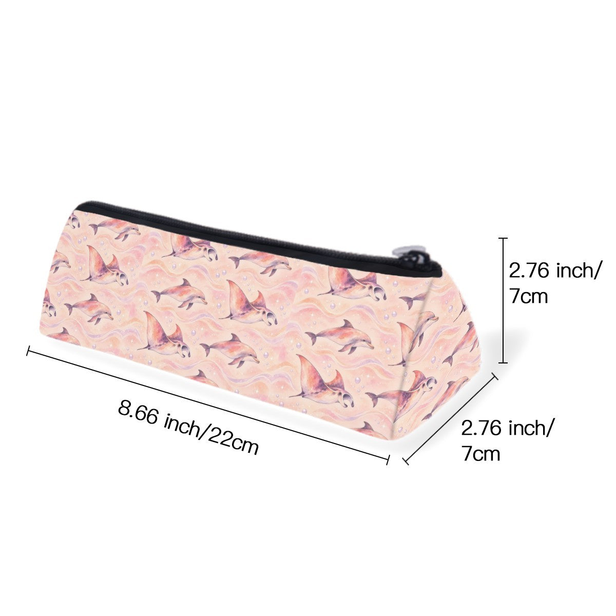 Size diagram of the slim zip pencil case, about 22 cm long and 7 cm wide