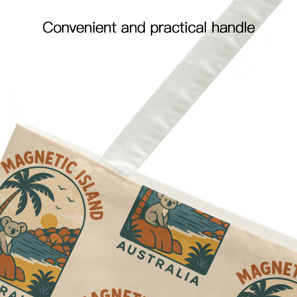 Close-up of the retro Magnetic Island tote bag's handle and stitching