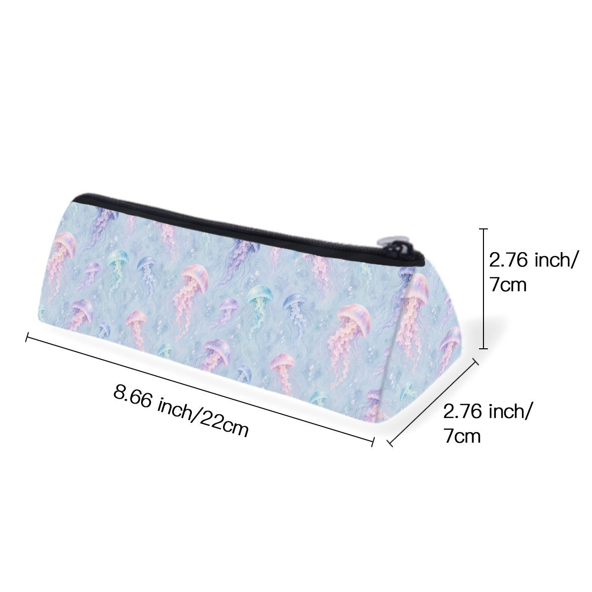 Size diagram of the slim zip pencil case, about 22 cm long and 7 cm wide
