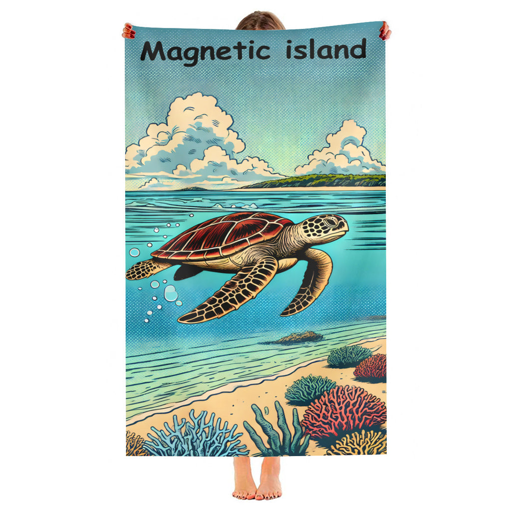 Turtle beach towel held up, full print shown