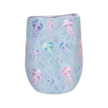 White stemless wine tumbler printed with a repeating pattern of jellyfish